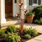 Flamed Copper Three Calla Lilies Garden Stake with Bells, 28" Handcrafted Outdoor Yard Art🔥