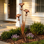 Flamed Copper Three Calla Lilies Garden Stake with Bells, 28" Handcrafted Outdoor Yard Art🔥