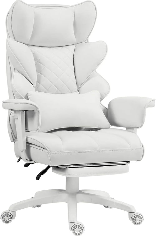 Big and Tall Office Chair with Pocket Spring Cushion,High Back Computer Gaming Chairs with Adjustable Armrests and Lumbar Support,Executive Desk Chairs with Footrest(PU Leather,White)🔥