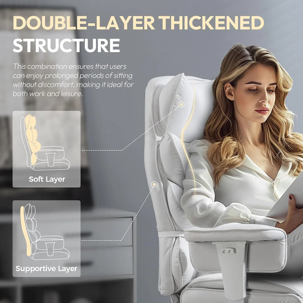 Big and Tall Office Chair with Pocket Spring Cushion,High Back Computer Gaming Chairs with Adjustable Armrests and Lumbar Support,Executive Desk Chairs with Footrest(PU Leather,White)🔥