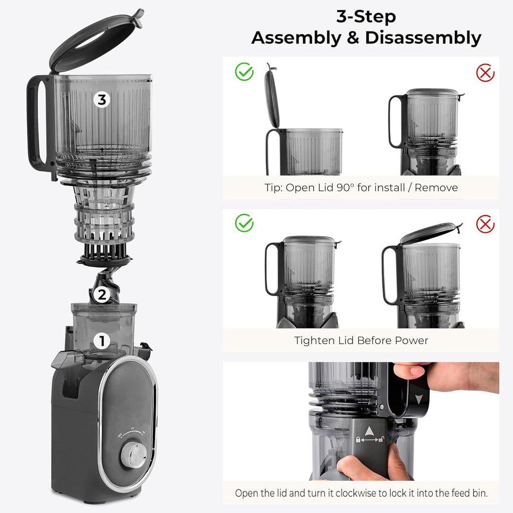 Cold Press Juicer, 300W, 5.3" Large Feed Chute, 1.5L Capacity, Automatic Feeding, High Yield, Easy to Clean, Ideal for Whole Fruits & Vegetables🔥