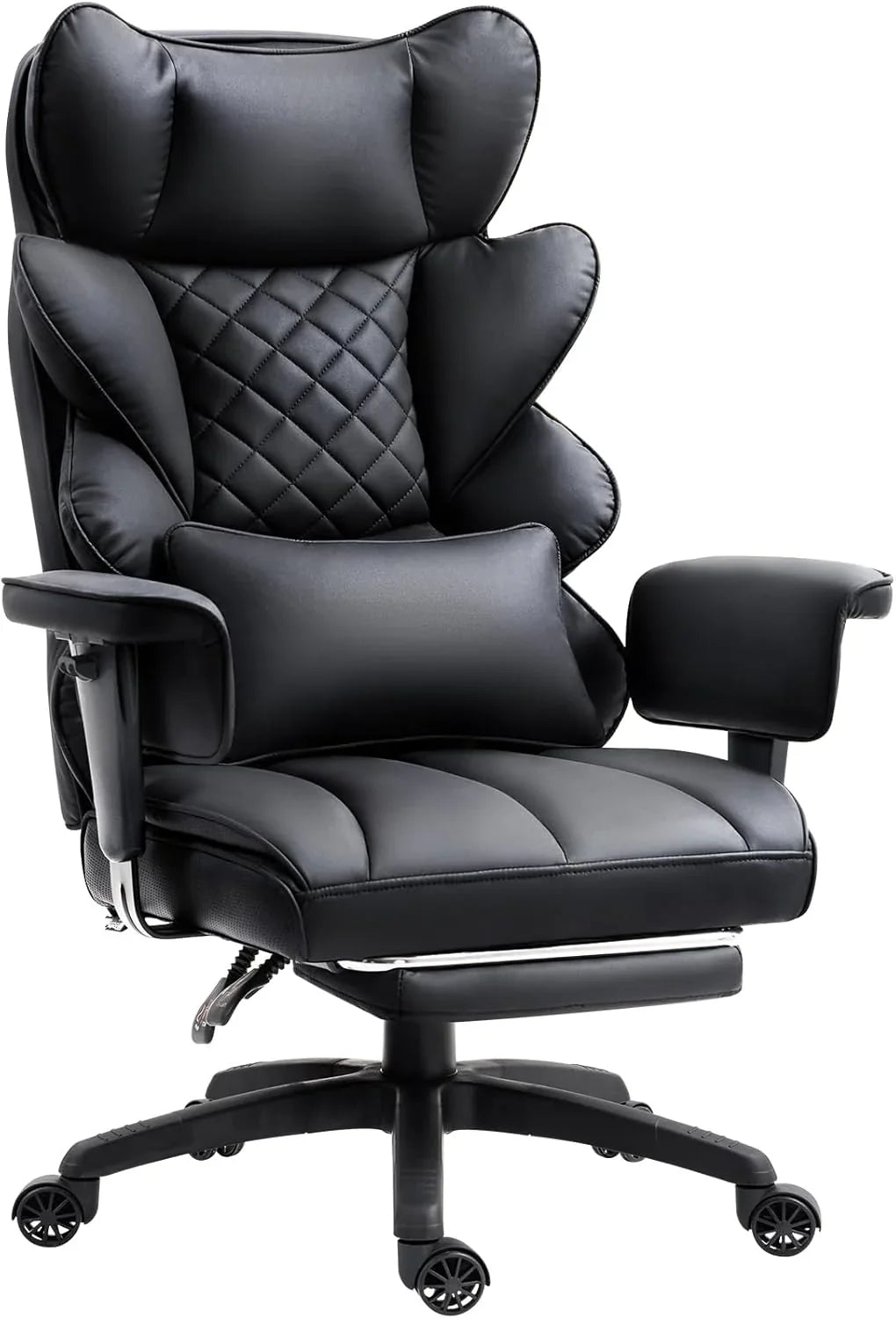 Big and Tall Office Chair with Pocket Spring Cushion,High Back Computer Gaming Chairs with Adjustable Armrests and Lumbar Support,Executive Desk Chairs with Footrest(PU Leather,White)🔥