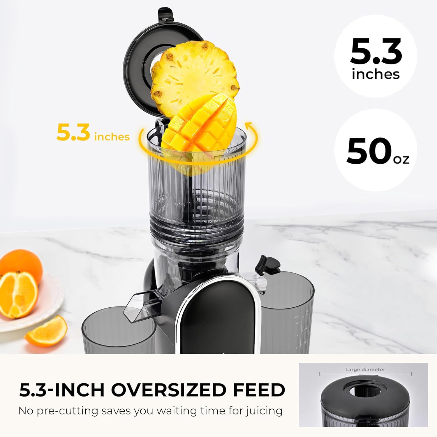 Cold Press Juicer, 300W, 5.3" Large Feed Chute, 1.5L Capacity, Automatic Feeding, High Yield, Easy to Clean, Ideal for Whole Fruits & Vegetables🔥