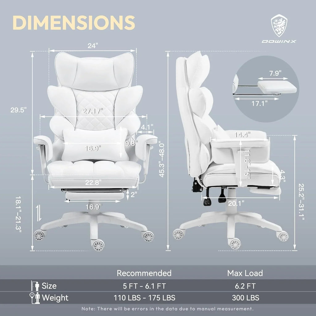 Big and Tall Office Chair with Pocket Spring Cushion,High Back Computer Gaming Chairs with Adjustable Armrests and Lumbar Support,Executive Desk Chairs with Footrest(PU Leather,White)🔥