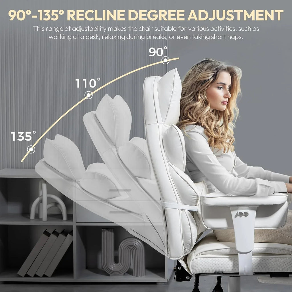 Big and Tall Office Chair with Pocket Spring Cushion,High Back Computer Gaming Chairs with Adjustable Armrests and Lumbar Support,Executive Desk Chairs with Footrest(PU Leather,White)🔥