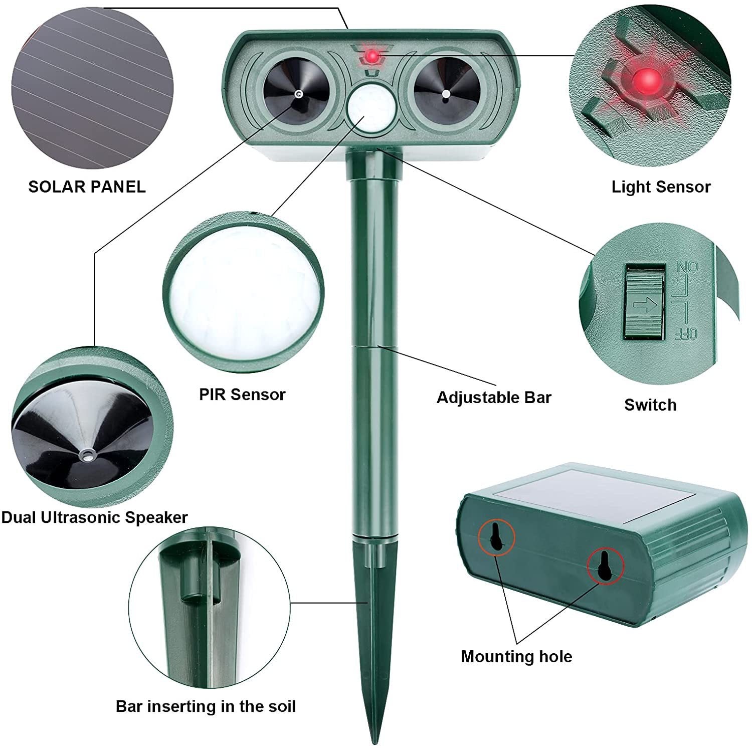 Solar-Powered Animal Repeller, Deer Repellent Devices, Waterproof Ultrasonic Pest Repellent🔥