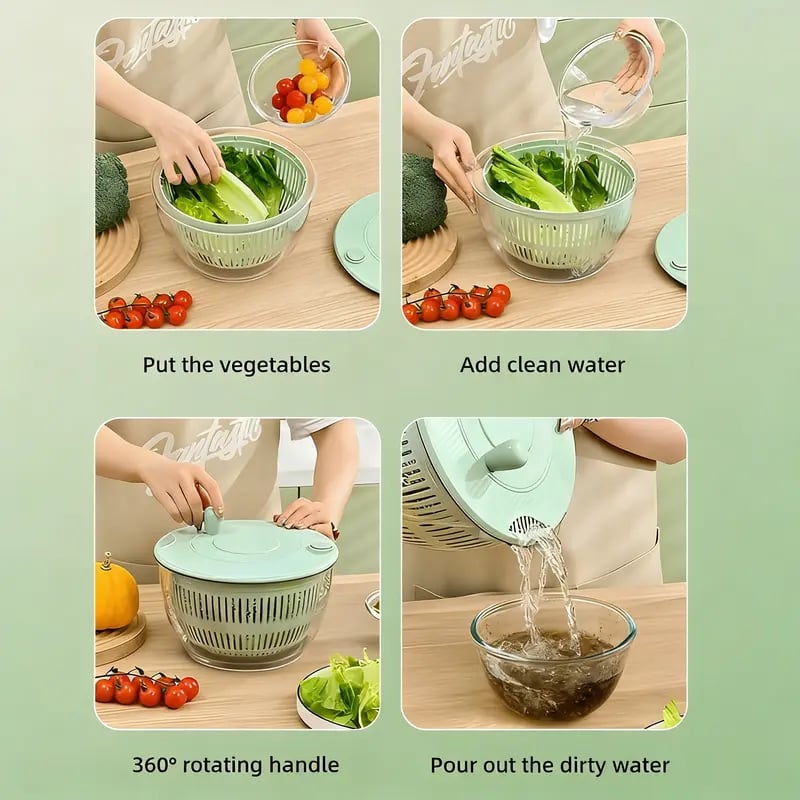 🥗 3-in-1 Large Salad Spinner Set | 5.3 Qt Vegetable Washer with Slicer & Strainer for Kitchen🔥