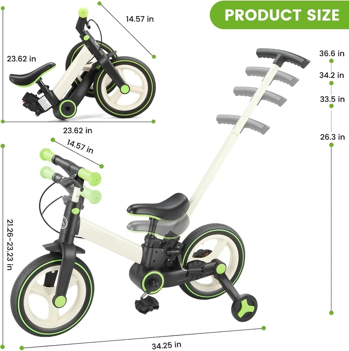 6-in-1 Toddler Bike & Stroller | Foldable Push Bike w/Training Wheels🔥